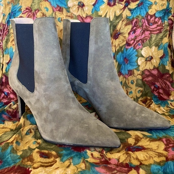 Brand New Antonio de Faria Genuine Suede Leather Olive Heeled Pull On Boots - Picture 12 of 15